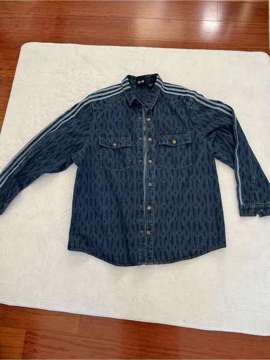 IVY PARK Tops - Adidas x Ivy Park Monogram L Denim Shirt Shacket Oversize Unisex Beyonce Stripes